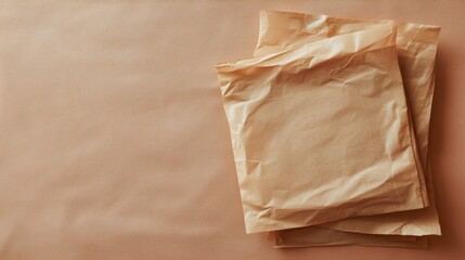 Stack of kraft paper sheets on soft beige background