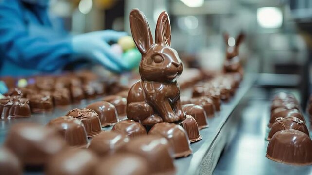 video of Production of chocolade bunny at the modern factory