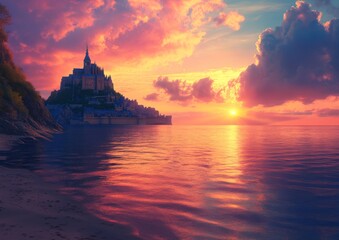 Through stunning low-light photography, Mont Saint-Michel displays breathtaking night scenes and stunning scenic beauty