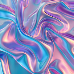 Obraz premium A mesmerizing close-up of iridescent pastel satin fabric with flowing textures and soft pink and blue hues, exuding elegance and luxury.