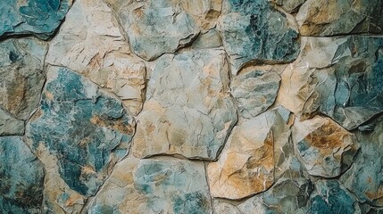 Natural stone wall featuring a mix of textures and colors in a rugged design