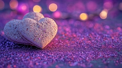 Romantic silhouette photography presents a radiant heart shape against a purple background, complemented by black and white accents