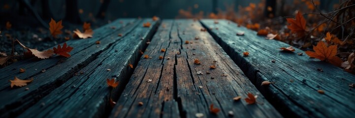 Fototapeta premium Dark, weathered wood planks, spooky Halloween vibe, illustration, blank