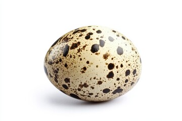 Isolated quail egg boiled or fresh upright on white backdrop Spotty egg with shadow Healthy food idea