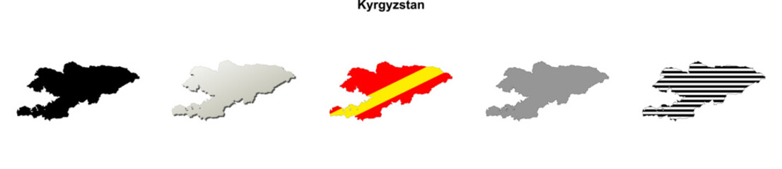 Fototapeta premium Kyrgyzstan outline map set