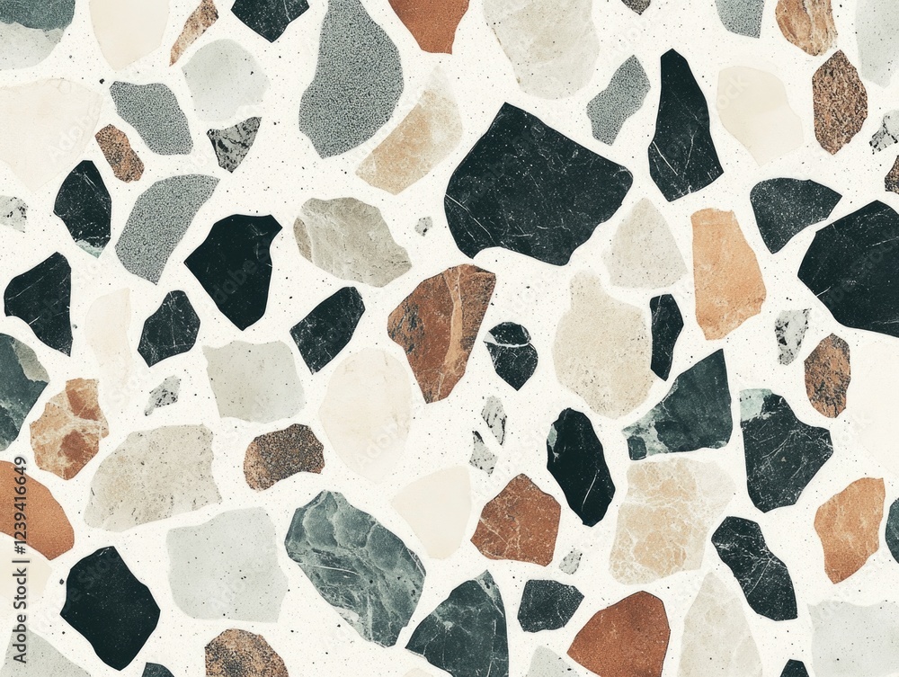 Poster a mosaic tile floor with a variety of colored stones. the tiles are arranged in a way that creates a