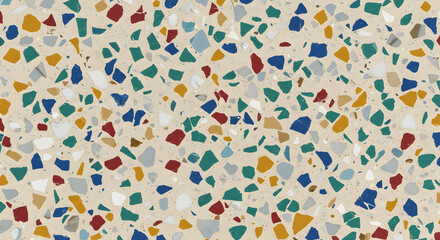 Fototapeta premium Terrazzo flooring texture with colorful stone fragments embedded in a neutral base