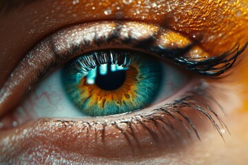 Detailed macro of a human eye with sharp focus, emphasizing the vivid iris and delicate eyelashes