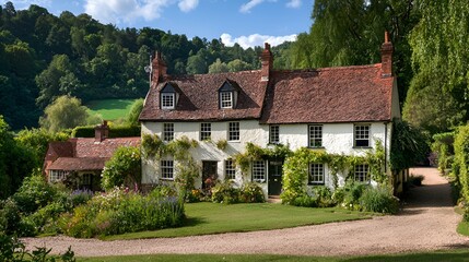 Countryside Cottage Garden Sunny Day