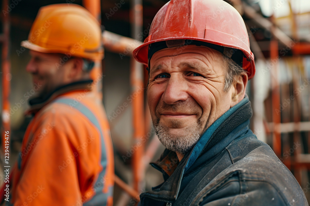 Poster worker foreman inspector builder on a building construction site generative ai image