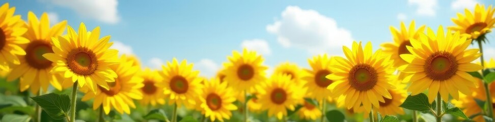 Fototapeta premium Vibrant yellow sunflowers fill frame, sunny day , seeds, background