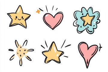 Obraz premium Hand Drawn Colorful Icons Crown Heart Star Flower