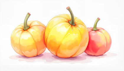 Obraz premium Vibrant pumpkins in warm orange and yellow hues, seasonal bounty