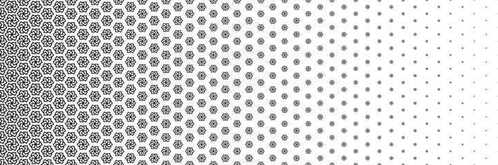 horizontal halftone of trendy black six squares design for pattern and background.