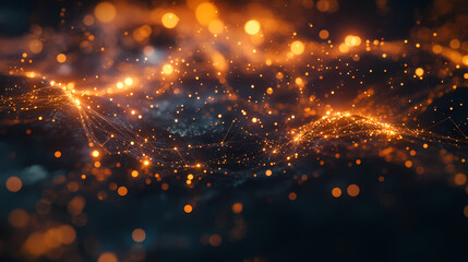 Obraz premium Abstract close-up of glowing nodes and connections on a dark surface, representing the concept of digital networking and data exchange.. Movement and Flow. Illustration