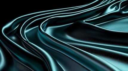 Fototapeta premium Luxurious Dark Teal Satin Fabric Draped Elegantly on Black Background