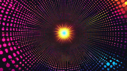 Obraz premium Abstract neon mosaic pattern radiating against a pitch-black background. 
