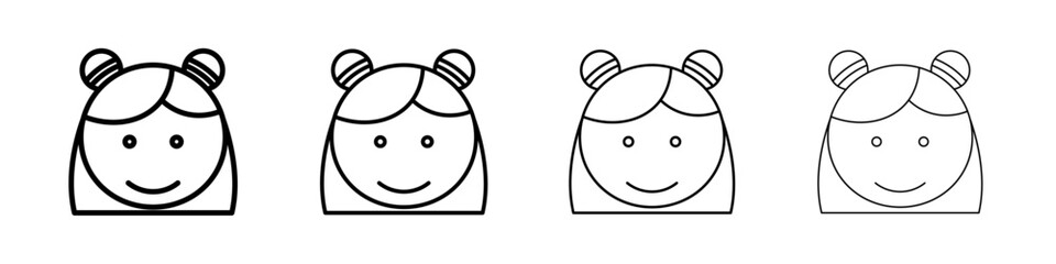 Happy girl face icon Outline sign symbol set