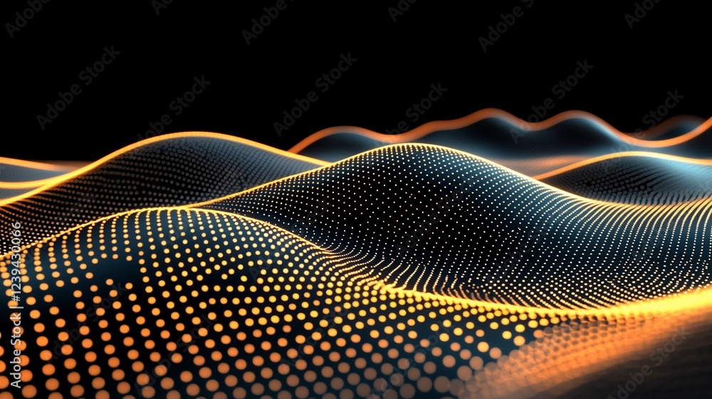 Poster abstract glowing wave, dark background, data visualization, tech concept