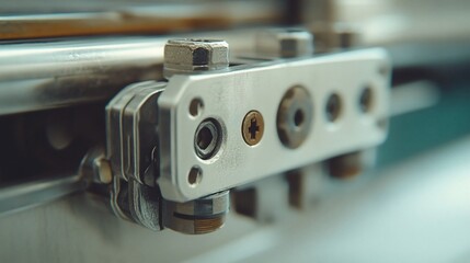 Close-up machine part, factory setting, industrial background, engineering