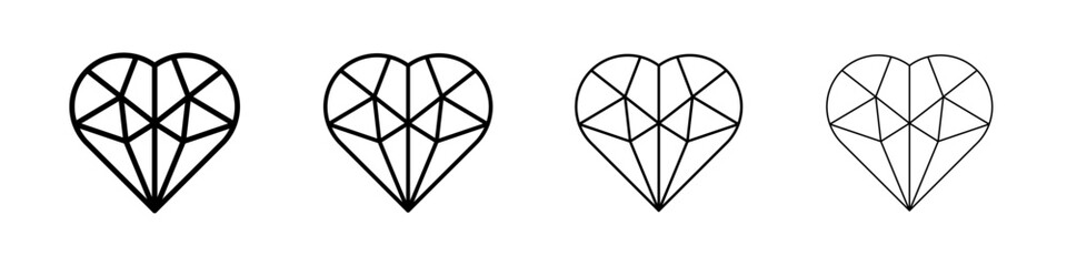 Heart shaped diamond icon Outline sign symbol set