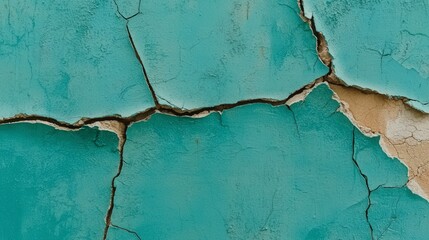 Fototapeta premium Cracked Teal Paint Texture on Old Weathered Wall Surface