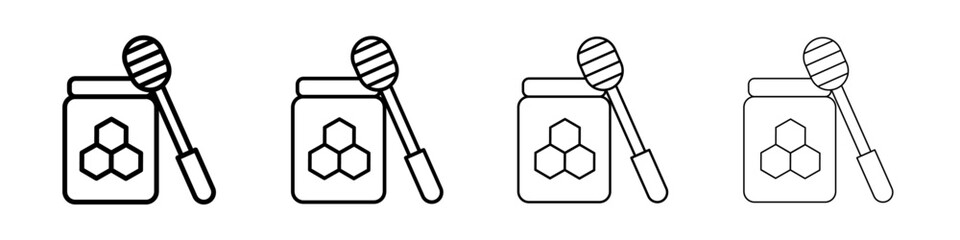 Honey jar with dipper icon Outline sign symbol set