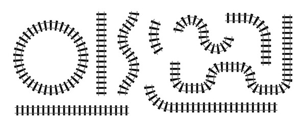Train Tracks Silhouette. Railway Line and Rails Icon Set Vector and PNG