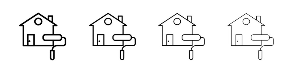 House with roller for painting icon Outline sign symbol set
