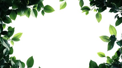 Fototapeta premium Lush green leaves frame bright background creating serene nature inspired atmosphere. Generative AI