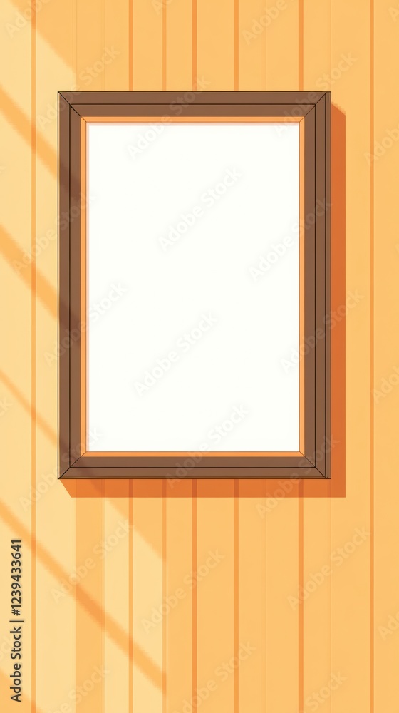 Aufkleber Empty picture frame hanging on a sunlit wall with shadows cast by a nearby window in a cozy interior. Generative AI