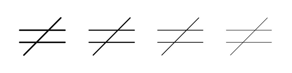 Inequality icon Outline sign symbol set