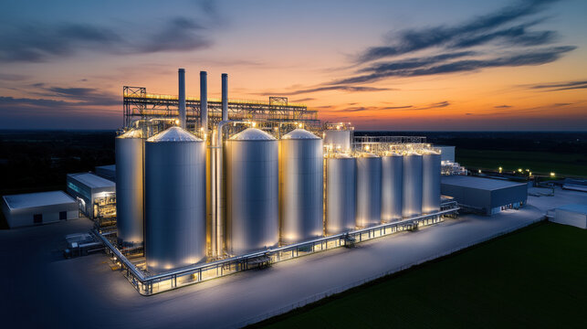 Energy-Efficient Industrial Factory, A modern eco-industrial complex design showcasing circular architecture in high fidelity.