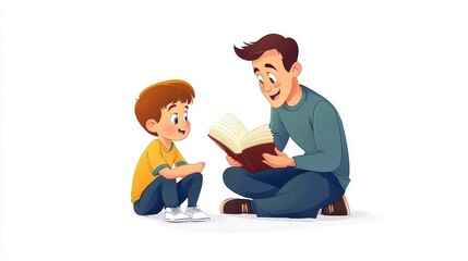 Obraz premium Father and Child Reading Together in a Joyful Learning Moment