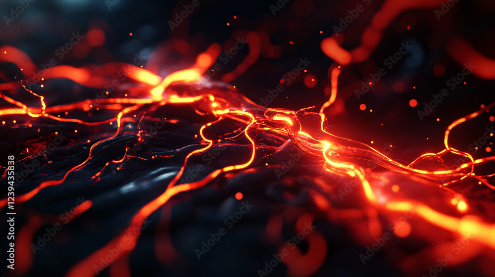 Poster an abstract visualization of the circulatory system, featuring a glowing network of veins and arteri