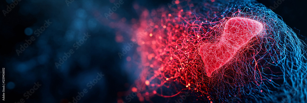 Poster an abstract visualization of the circulatory system, featuring a glowing network of veins and arteri