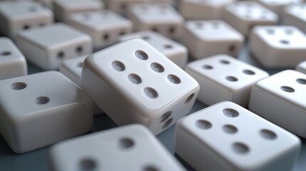 Dice, scattered six, closeup on tabletop, game of chance, gambling concept