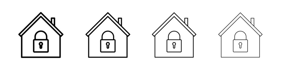 lock home icon Outline sign symbol set