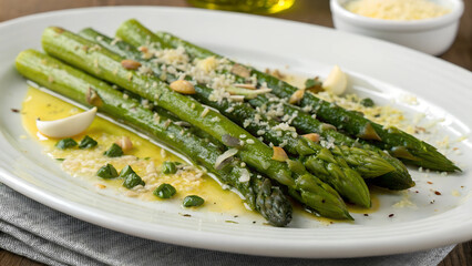 Elegantly Grilled Asparagus Spears with Hollandaise Sauce and Parmesan