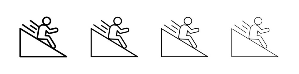 Man slide on slope icon Outline sign symbol set