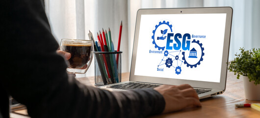 ESG environmental social governance policy for modish business to set a standard to achieve high...