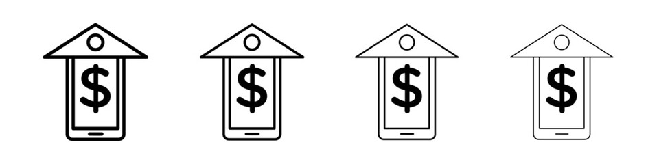 Mobile Bank icon Outline sign symbol set