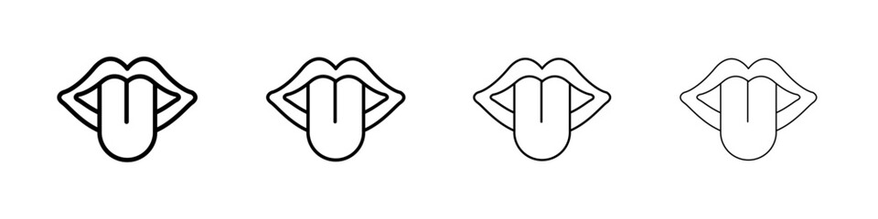 Mouth sticking tongue out icon Outline sign symbol set