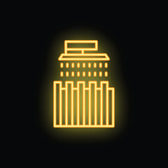 Bright yellow neon icon of a shower is glowing against a dark background