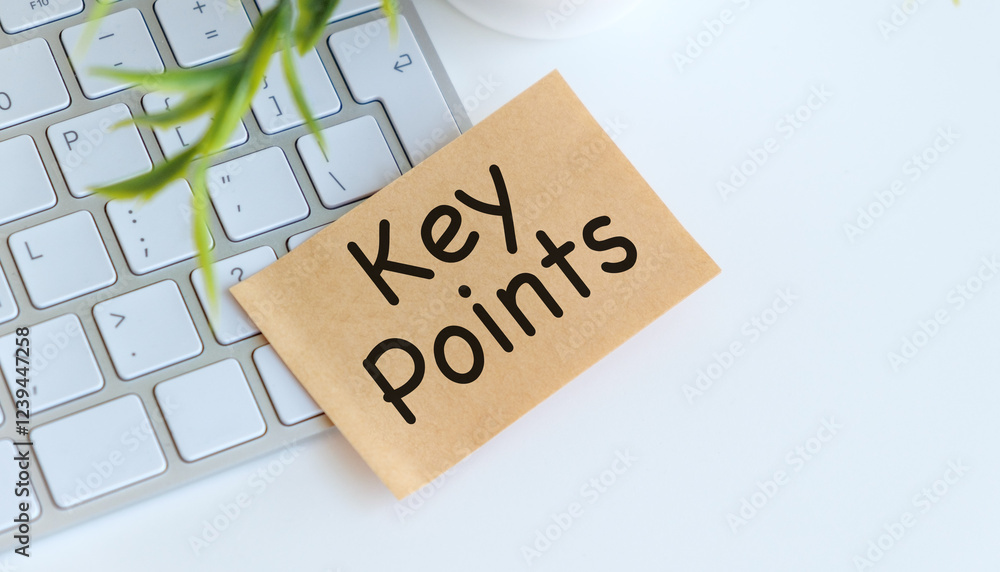 Poster computer keyboard with word key points on white button, closeup