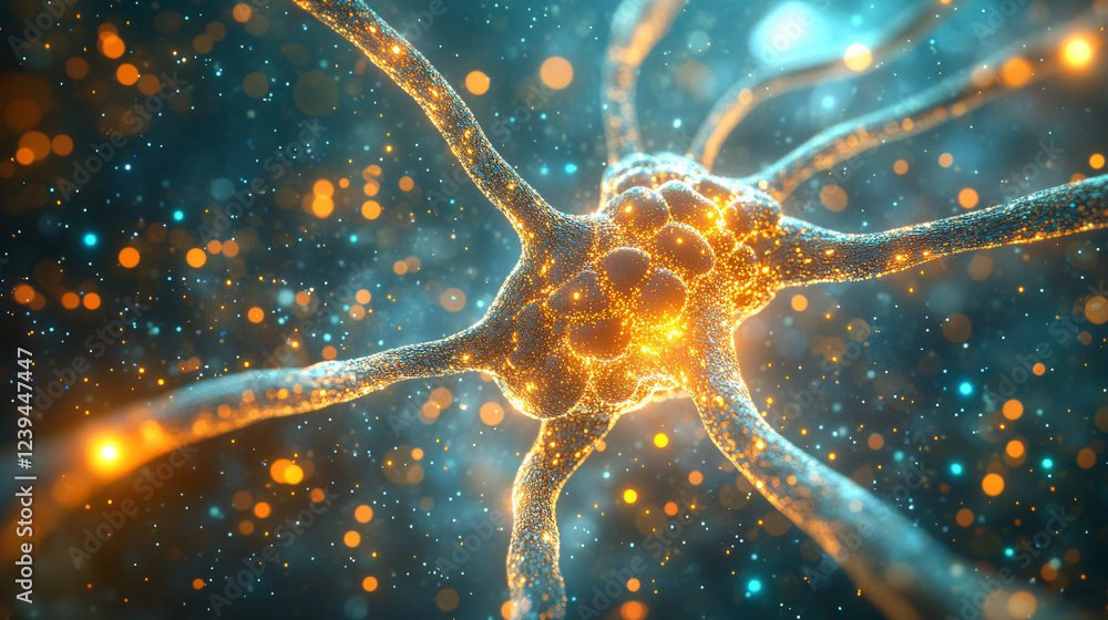 Poster an intricate depiction of the nervous system, with bright lines radiating from the brain down throug