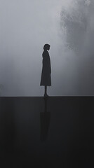 Loss is the Only Constant woman standing in the fog black and white