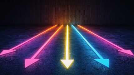 A vibrant display of colorful arrows pointing downward on a dark surface, creating a dynamic and modern aesthetic.