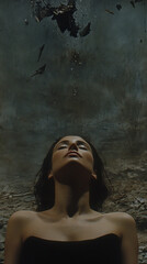 woman laying down eyes closed art style