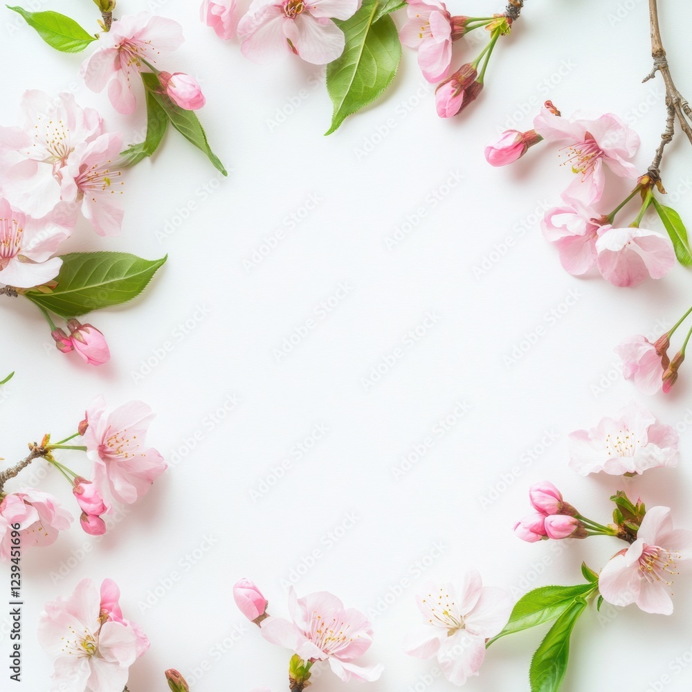 Aufkleber delicate cherry blossom flowers arranged in a beautiful circular pattern on a clean white background